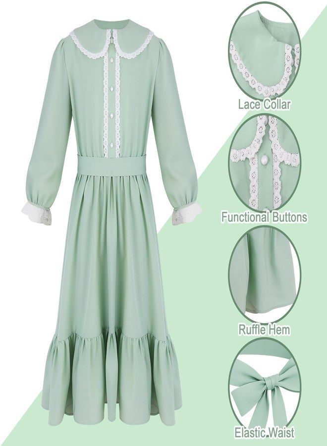 ZhouBoat Pioneer Girl Dress Costume Colonial Prairie Dress Victorian Costumes for Girls,8 Years Green - Image 2